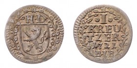 Ernst Ludwig 1678 - 1739
Deutschland nach Regionen/Städten und Jahreszahlen geordnet, Hessen. 1 Kreuzer, 1721. 0,45g
Schön 2
ss