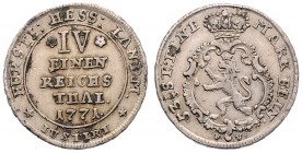 Friedrich II. 1760 - 1785
Deutschland nach Regionen/Städten und Jahreszahlen geordnet, Hessen. 1/4 Reichstaler, 1771. 7,74g
Schön 116
justiert
ss
