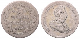 Wilhelm II. 1821 - 1831
Deutschland nach Regionen/Städten und Jahreszahlen geordnet, Hessen. 1/3 Taler, 1826. 8,21g
AKS 21, J. 18
s+/ss