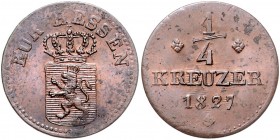 Wilhelm II. 1821 - 1847
Deutschland nach Regionen/Städten und Jahreszahlen geordnet, Hessen-Kassel. 1/4 Kreuzer, 1827. für Oberhausen.
1,84g
Jaeger 25...
