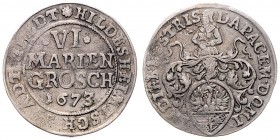 Stadt
Deutschland nach Regionen/Städten und Jahreszahlen geordnet, Hildesheim. 6 Mariengroschen, 1673. 5,61g
KM 230
ss
