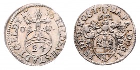 Stadt
Deutschland nach Regionen/Städten und Jahreszahlen geordnet, Hildesheim. 1/24 Taler, 1736. 1,66g
Bruch/Bahrfeldt 486.
f.stgl