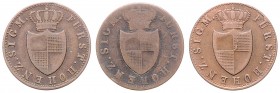 Karl 1831 - 1848
Deutschland nach Regionen/Städten und Jahreszahlen geordnet, Hohenzollern-Sigmaringen. 1 Kreuzer, 1842. 3 Stück.
ges. 11,40g
J.8
f.ss...