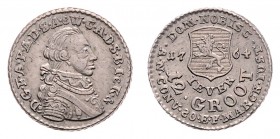 Friedrich August von Anhalt-Zerbst 1747 - 1793
Deutschland nach Regionen/Städten und Jahreszahlen geordnet, Jever-Grafschaft. 12 Grote, 1764. 3,92g
Me...