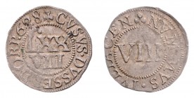 Stadt
Deutschland nach Regionen/Städten und Jahreszahlen geordnet, Köln. 8 Heller, 1628. 0,73g
Noss 331a
ss