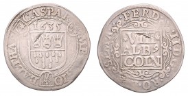 Stadt
Deutschland nach Regionen/Städten und Jahreszahlen geordnet, Köln. 8 Albus, 1635. 3,48g
Noss 368a
ss
