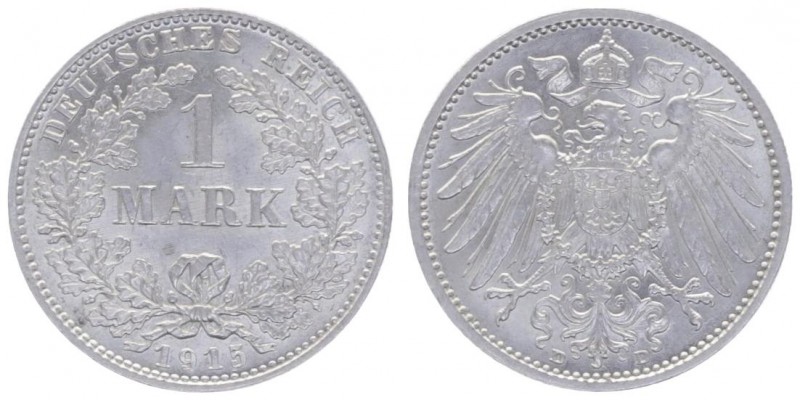 Kursmünzen
II. Deutsches Kaiserreich 1871 - 1918. 1 Mark, 1915 D. München
5,60g
...