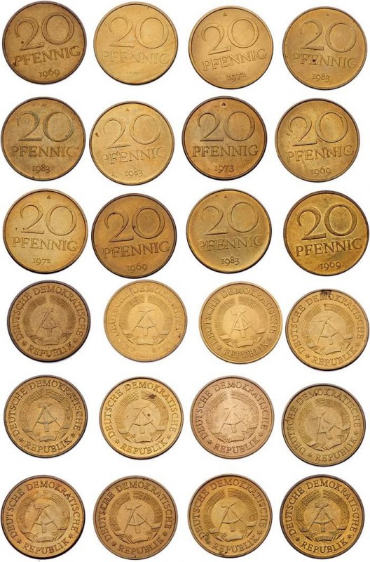Kursmünzen
Ostdeutschland 1949 - 1989. Lot 21 Stück 20 Pfennig, 1969, 71, 72, 73...