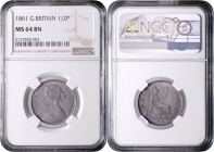 Victoria 1876 - 1901
Großbritannien. 1/2 Penny, 1861. A links im Leuchtturm, A left in the lighthouse, im NGC Holder.
Birmingham
5,89g
KM 748.2, Spink...