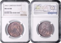Victoria 1876 - 1901
Großbritannien. Penny, 1862. in NGC Holder.
Birmingham
9,59g
KM 749.2
MS 64 RB