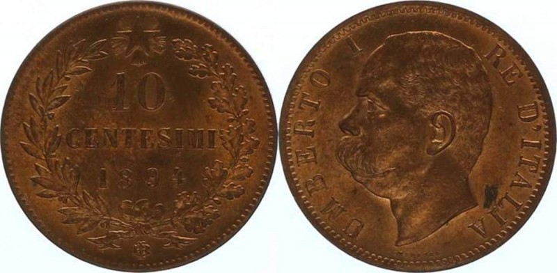 Umberto I. 1878 - 1900
Italien, Königreich. 10 Centesimi, 1894 BI. Birmingham
9,...