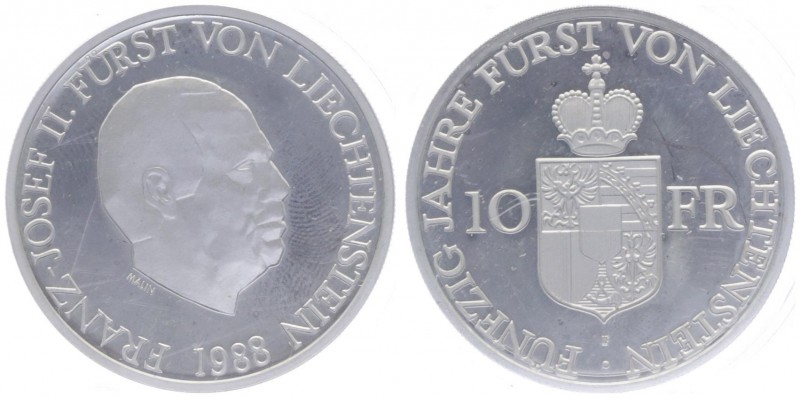 Franz II. Joseph Fürst von Liechtenstein 1938 - 1990
Liechtenstein. 10 Franken, ...