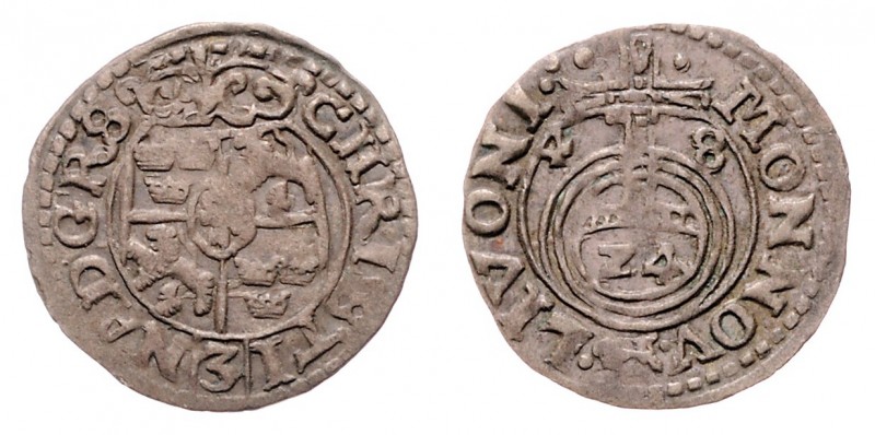 Christina von Schweden 1632 - 1654
Livland. 1/24 Taler, 1648. 0,92g
S.B. 2a
ss+