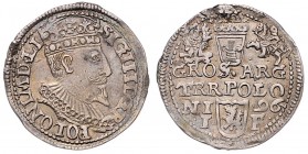 Sigismund III. Wasa 1587 - 1632
Polen. 3 Gröscher, 1596. 2,35g
Gum. 1035
ss+
