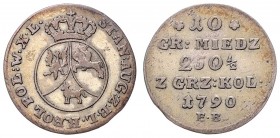 Stanislaus August 1764 - 1795
Polen. 10 Groschen, 1759 EB. 2,38g
Gum. 2359
ss+