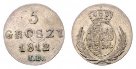 Friedrich August von Sachsen 1807 - 1815
Polen. 5 Groszi, 1812 I.B. 1,88g
Kopicki 3686
ss