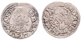 Johann Georg von Brandenburg-Ansbach 1606 - 1621
Polen, Schlesien - Jägerndorf. 3 Kreuzer, 1610. Mzm. Valentin Janus
1,67g
Fr.u.S. 3343
ss