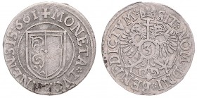 Stadt
Schweiz, Luzern. 3 Kreuzer, 1601. 1,93g
SJ. 1699
ss