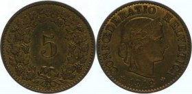 Eidgenossenschaft
Schweiz, Republik. 5 Rappen, 1918 B. Bern
2,02g
DT. 322
stgl