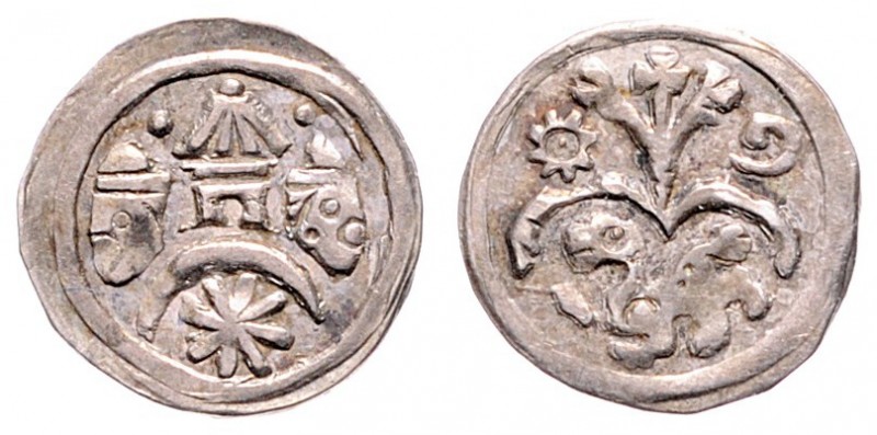 Bela IV. 1235 - 1270
Ungarn. Denar, o. Jahr. Kremnitz
0,65g
Husz. 308
vz