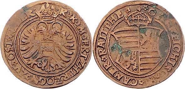 Rudolph II. 1576 - 1612
Raitpfennig, o. J. (um 1608). Wien für Niederösterreich
...