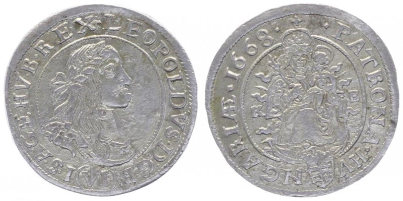 Leopold I. 1657 - 1705
VI Kreuzer, 1668 K-B. Kremnitz
3,23g
Her. 1242
ss/vz