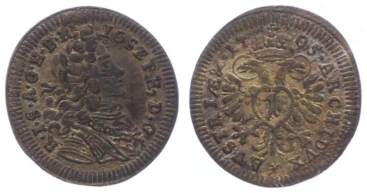 Joseph I. 1705 - 1711
Kreuzer, 1705. München
0,90g
Her. 246
vz