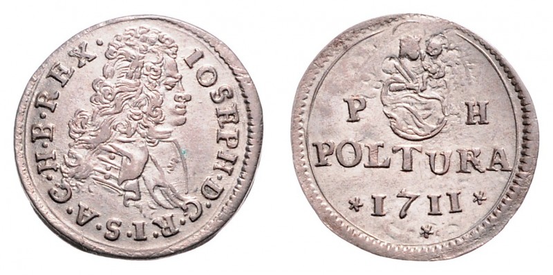 Joseph I. 1705 - 1711
Poltura, 1711 P-H. unbekannt
1,17g
Her. 278
vz/stgl