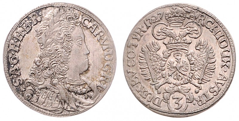 Karl VI. 1711 - 1740
Groschen, 1727. Wien
1,88g
Her. 714
ss+