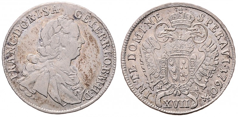 Franz I. Stephan 1745 - 1765
XVII Kreuzer, 1760 HA. Hall
6,00g
Her. 378
ss