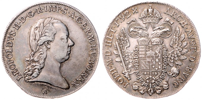 Leopold II. 1790 - 1792
1/2 Taler, 1792 A. Wien
13,96g
Her. 37
f.vz