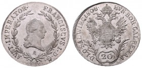 Franz I. 1806 - 1835
20 Kreuzer, 1808 A. Wien
6,13g
Fr. 277
vz/stgl