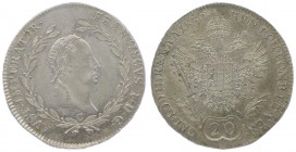 Franz I. 1806 - 1835
20 Kreuzer, 1830 C. Prag
6,66g
Fr. 372
stgl