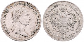 Franz I. 1806 - 1835
20 Kreuzer, 1832 A. Wien
6,70g
Fr. 379
ss/vz