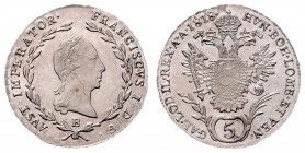 Franz I. 1806 - 1835
5 Kreuzer, 1818 B. Kremnitz
2,24g
Fr. 436
stgl