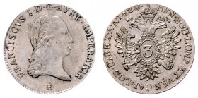 Franz I. 1806 - 1835
3 Kreuzer, 1820 B. Kremnitz
1,65g
Fr. 469
vz/stgl