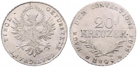 Franz I. 1806 - 1835
20 Kreuzer, 1809. Hall
6,71g
Fr. 554a
vz/stgl