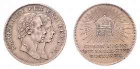 Franz I. 1806 - 1835
Ag - Jeton, 1830. auf die Krönung Ferdinand V. zum ungarischen König
Pressburg
3,22g
Fr. VII. 3. b.
ss/ss+