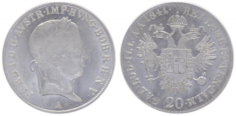 Ferdinand I. 1835 - 1848
20 Kreuzer, 1841 A. Wien
6,73g
Fr. 813
f.stgl