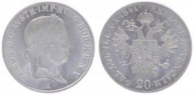 Ferdinand I. 1835 - 1848
20 Kreuzer, 1841 A. Wien
6,73g
Fr. 813
f.stgl