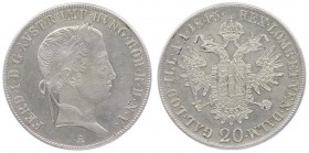 Ferdinand I. 1835 - 1848
20 Kreuzer, 1845 A. Wien
6,68g
Fr. 828
vz