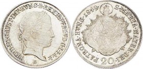 Ferdinand I. 1835 - 1848
20 Kreuzer, 1848 B. Kremnitz
6,71g
Fr. 946
min. just. im Avers
stgl
