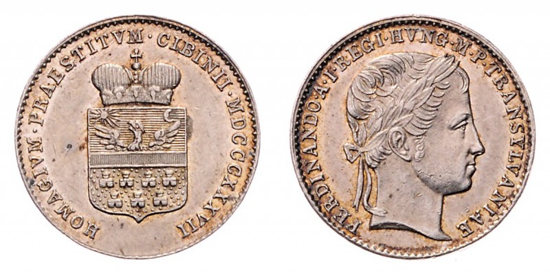 Ferdinand I. 1835 - 1848
Ag - Jeton, 1837. Siebenbürgen
3,25g
Fr. VI. 3. b.
ss/v...