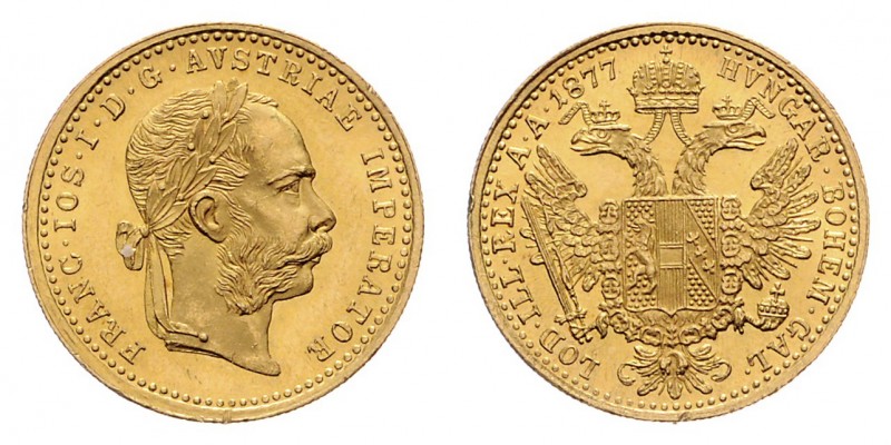 Franz Joseph I. 1848 - 1916
Dukat, 1877. Wien
3,48g
Fr. 1236
vz/stgl