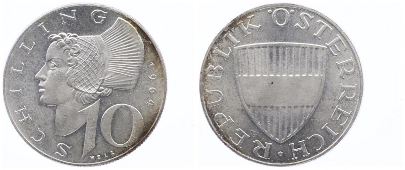 10 Schilling, 1964
2. Republik 1945 - heute. Wien. 7,50g
Her. 30
stgl
