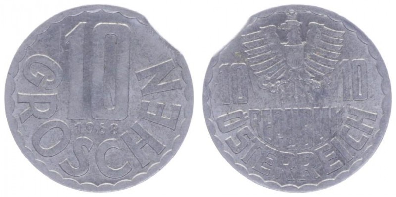 10 Groschen, 1968
2. Republik 1945 - heute. Verprägung - Zainende. Wien
1,11g
ve...
