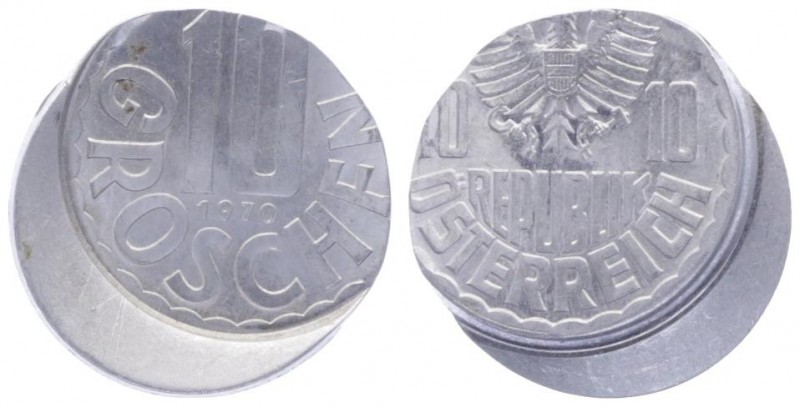 10 Groschen, 1970
2. Republik 1945 - heute. Verprägung stark dezentriert. Wien
1...