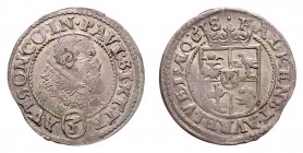 Paul Sixtus von Falkenstein 1598 - 1621
Trautson. 3 Kreuzer, 1618. Falkenstein
1,78g
Holzmair S. 57/58
ss/vz