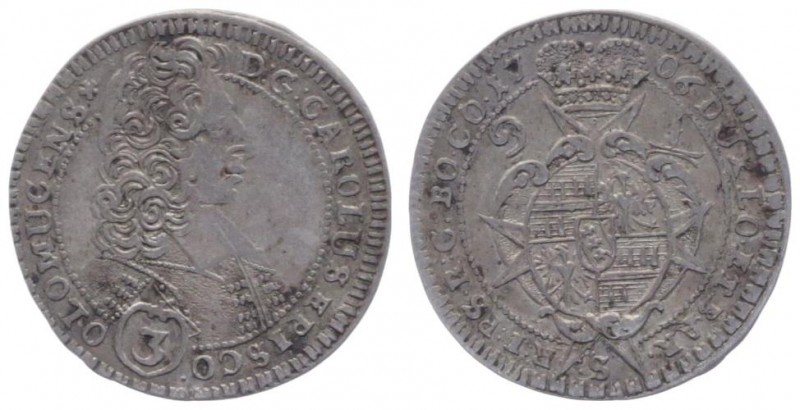 Karl von Lothringen 1695 - 1711
Olmütz, Bistum. 3 Kreuzer, 1706. Kremsier
1,53g
...