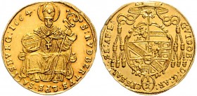Guidobald Graf Thun und Hohenstein 1654 - 1668
Erzbistum Salzburg. 1/2 Dukat, 1664. Salzburg
1,72g
HZ 1776
vz/stgl